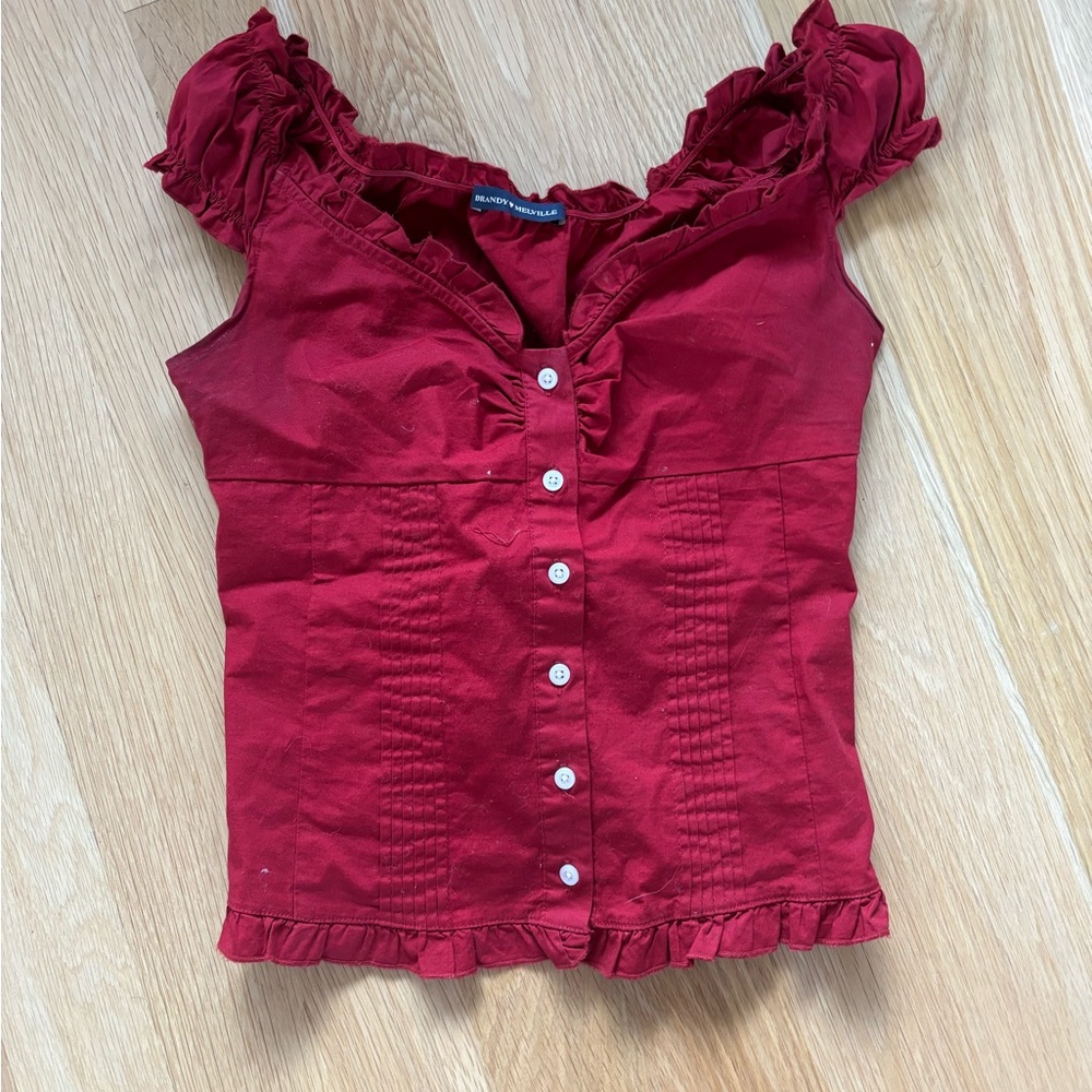 Brandy Melville Elena Top in red with ruffles